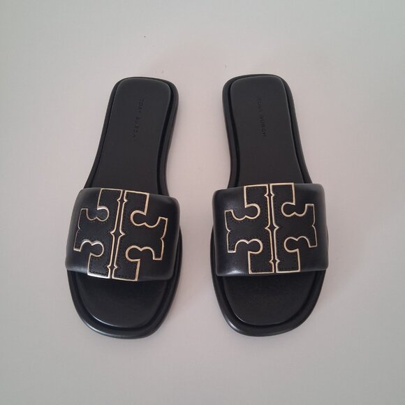 Tory Burch Shoes - Tory Burch Double T Sport Slide Sandals Size 5.5 Perfect Black /Gold